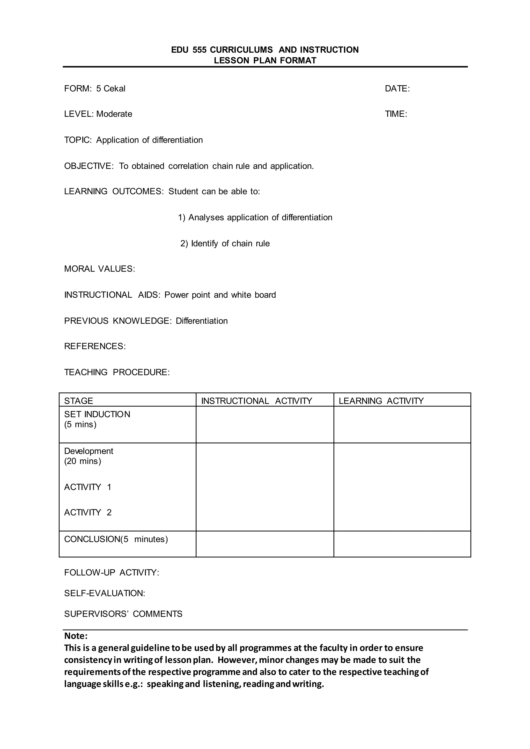 Lesson plan statistic | DOCX