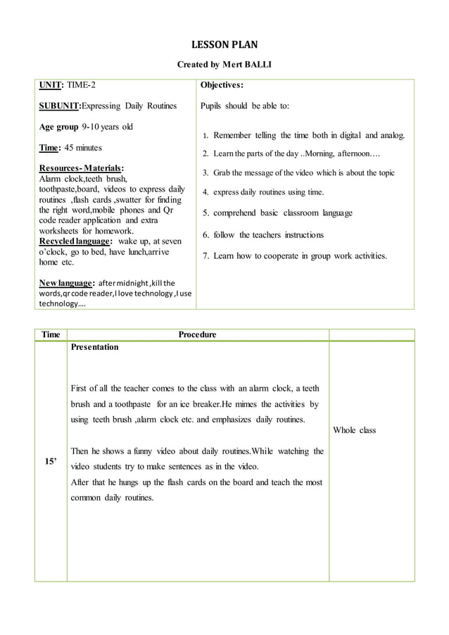 Lesson plan time 2 mert | DOCX