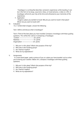 Lesson plan travelogue | DOCX