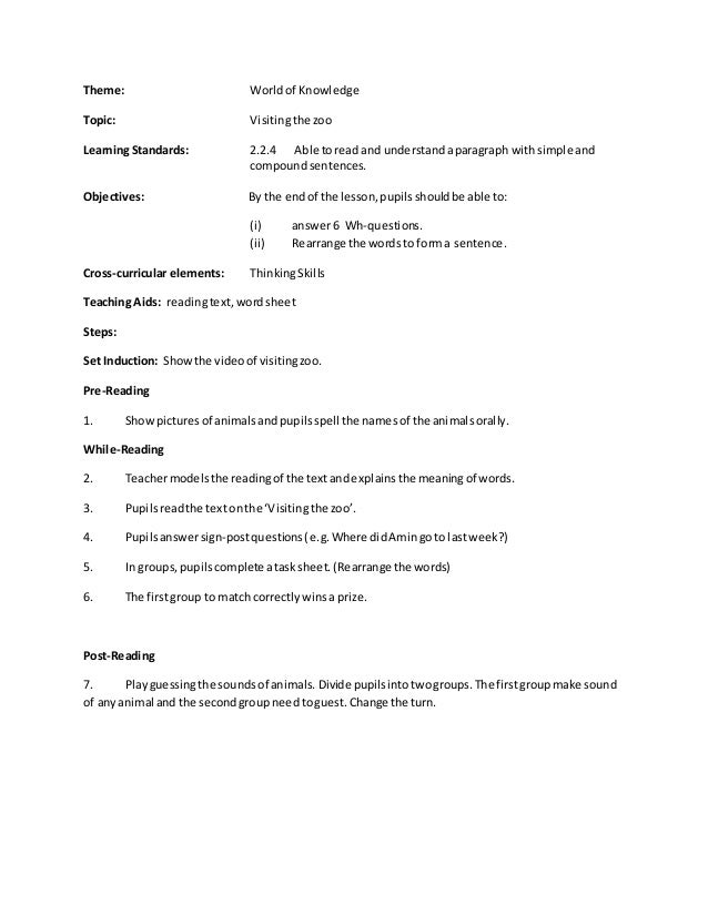 Lesson plan visiting zoo