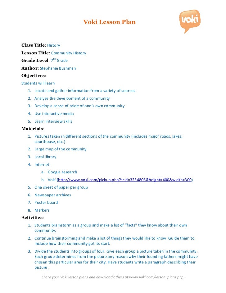 Lesson plan voki community history_7th grade social studies