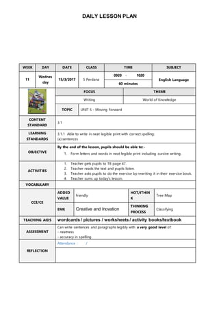 Lesson plan yr 5 week 11 @ 2017 | DOCX
