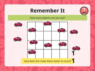 Remember It
How many objects can you see?
How does this make them easier to count?
1
1
 