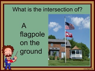 What is the intersection of?
A
flagpole
on the
ground
 