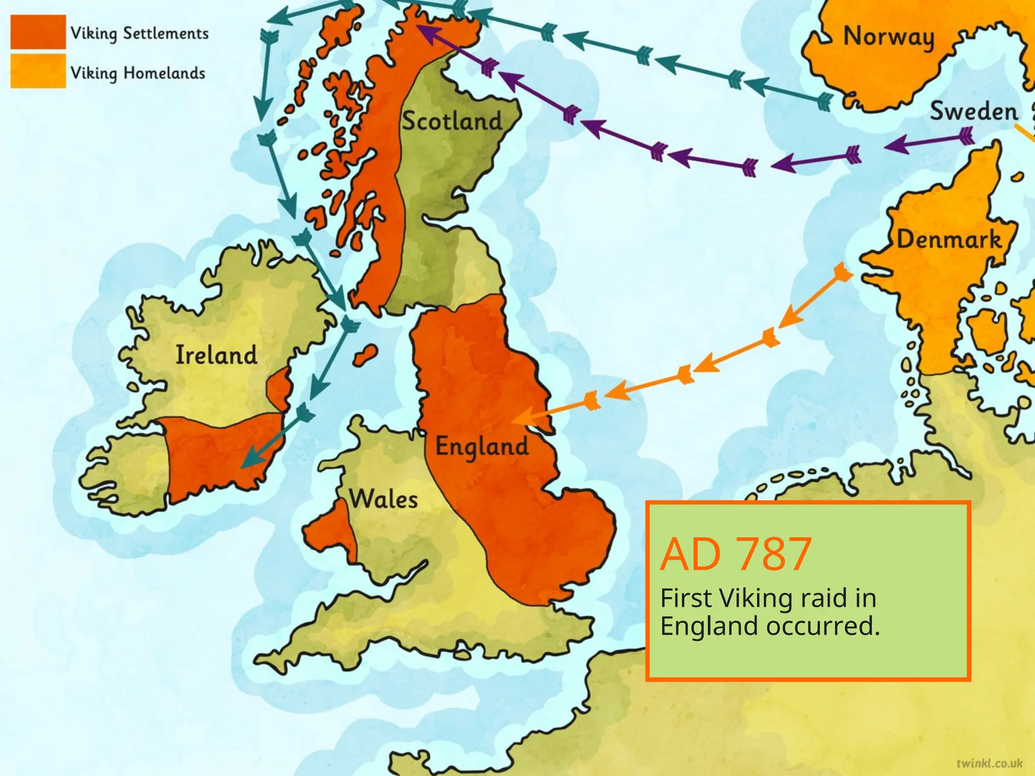 First Viking raid in
England occurred.
AD 787
 