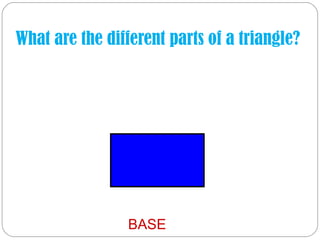 What are the different parts of a triangle?   BASE 