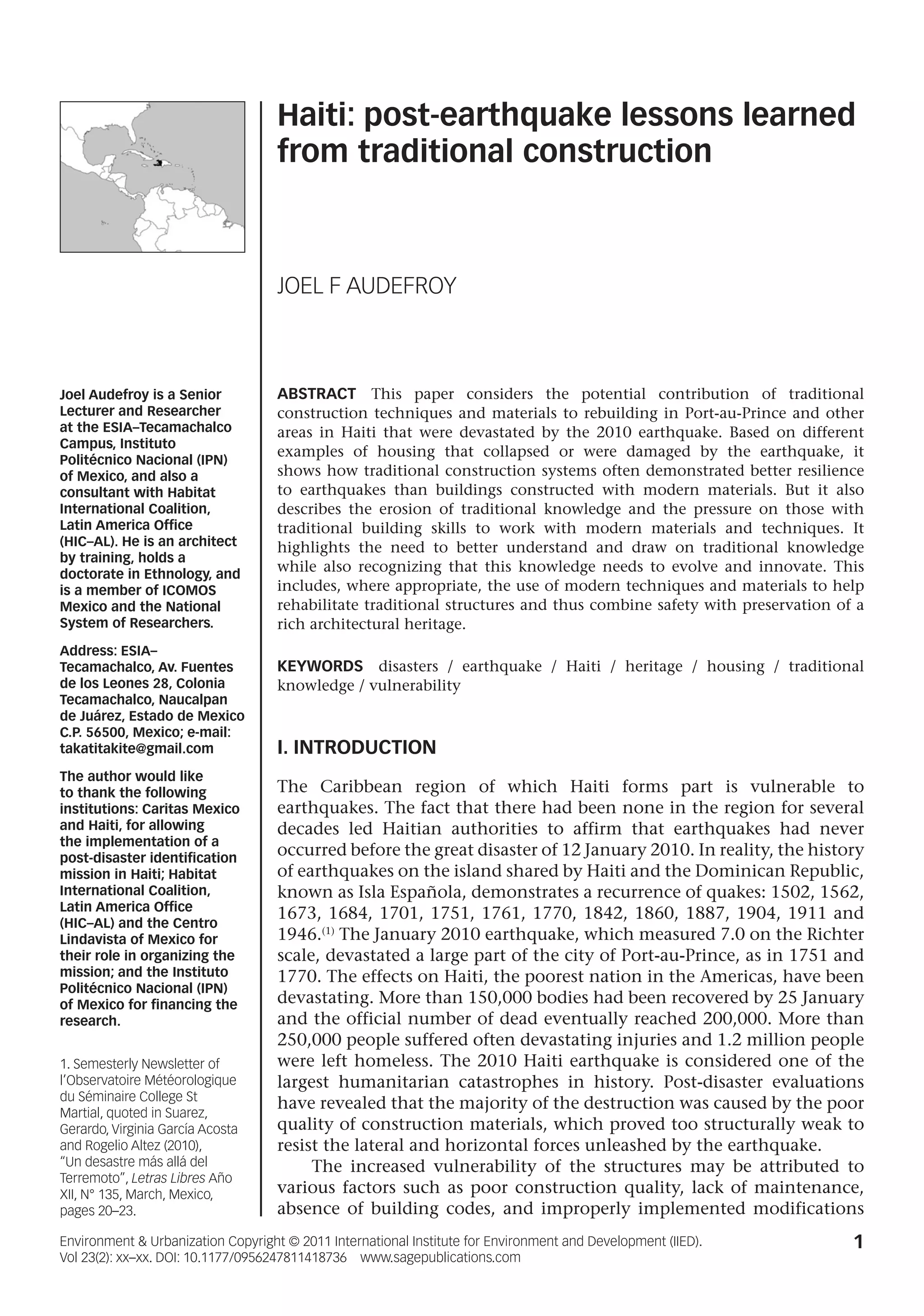 Haiti: post-earthquake lessons learned from traditional construction | PDF