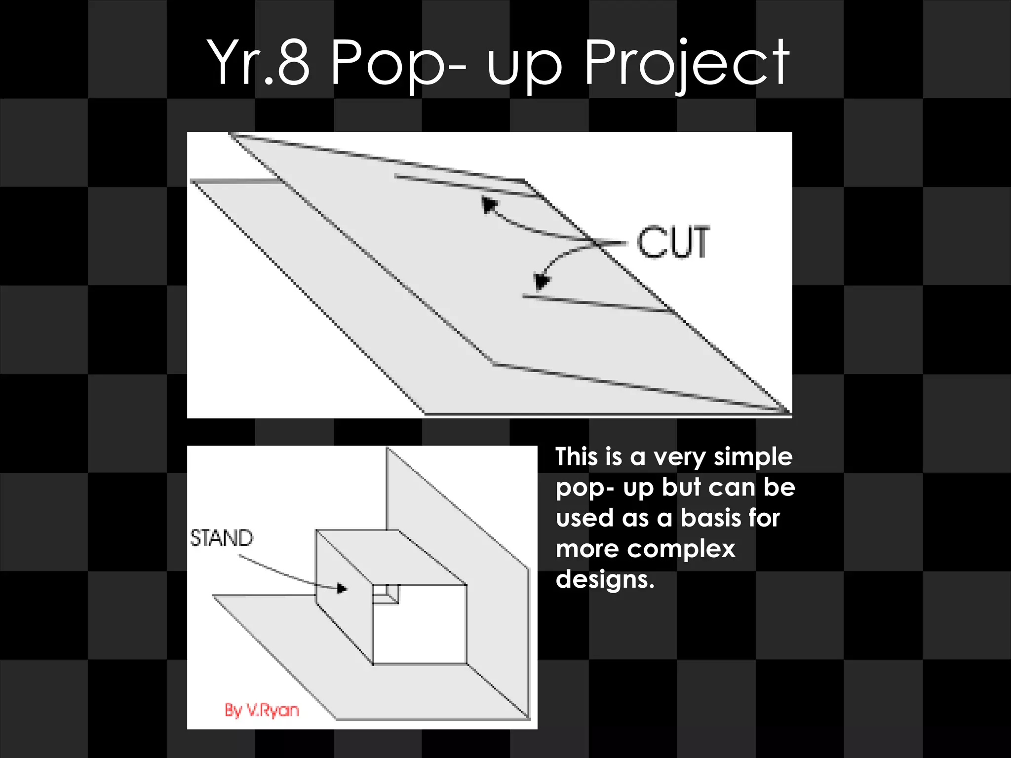 Yr.8 Pop- up Project This is a very simple pop- up but can be used as a basis for more complex designs. 