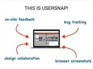 on-site feedback
THIS IS USERSNAP!
bug tracking
browser screenshots
design collaboration
 