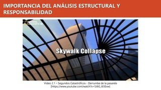 IMPORTANCIA DEL ANÁLISIS ESTRUCTURAL Y
RESPONSABILIDAD
Video 2.1 – Segundos Catastróficos - Derrumbe de la pasarela
[https://www.youtube.com/watch?v=5J6G_6l3Exw]
 