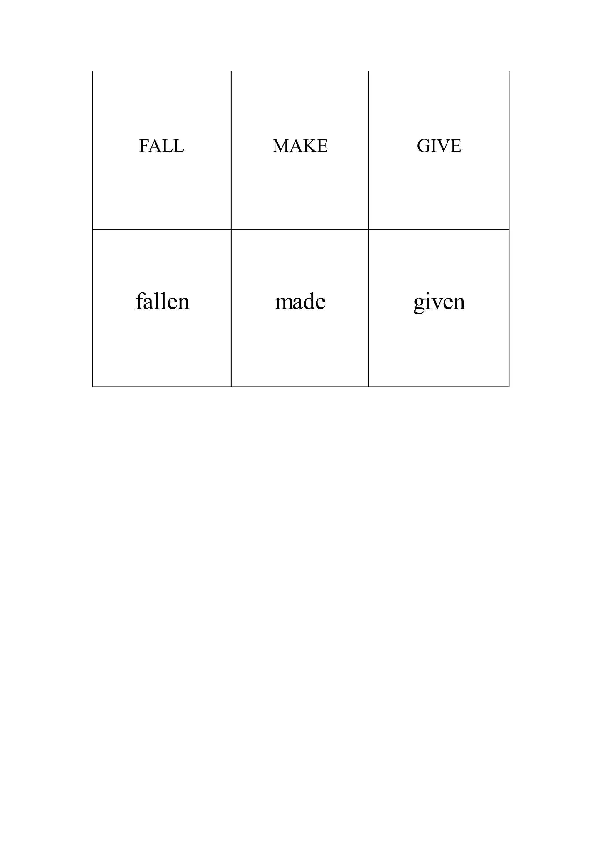 FALL MAKE GIVE
fallen made given
 