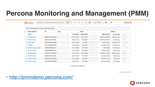 Percona Monitoring and Management (PMM)
• http://pmmdemo.percona.com/
 