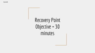 Recovery Point
Objective = 30
minutes
DynamoDb
 