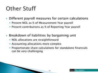 19
 Different payroll measures for certain calculations
 Present NOL as % of Measurement Year payroll
 Present contribu...