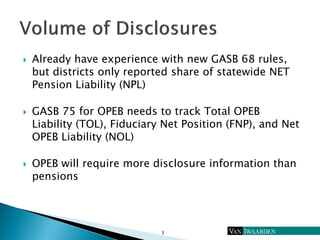  Already have experience with new GASB 68 rules,
but districts only reported share of statewide NET
Pension Liability (NP...