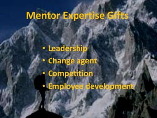 Mentor Expertise GiftsLeadershipChange agent  	CompetitionEmployee development