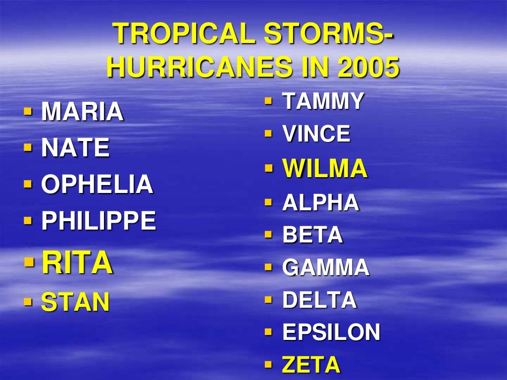 TROPICAL STORMS- HURRICANES IN 2005