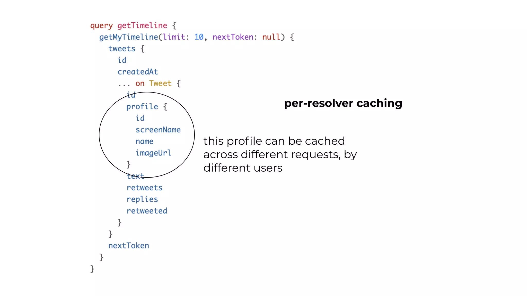 this profile can be cached
across different requests, by
different users
per-resolver caching
 