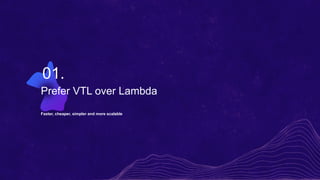 Prefer VTL over Lambda
Faster, cheaper, simpler and more scalable
01.
 