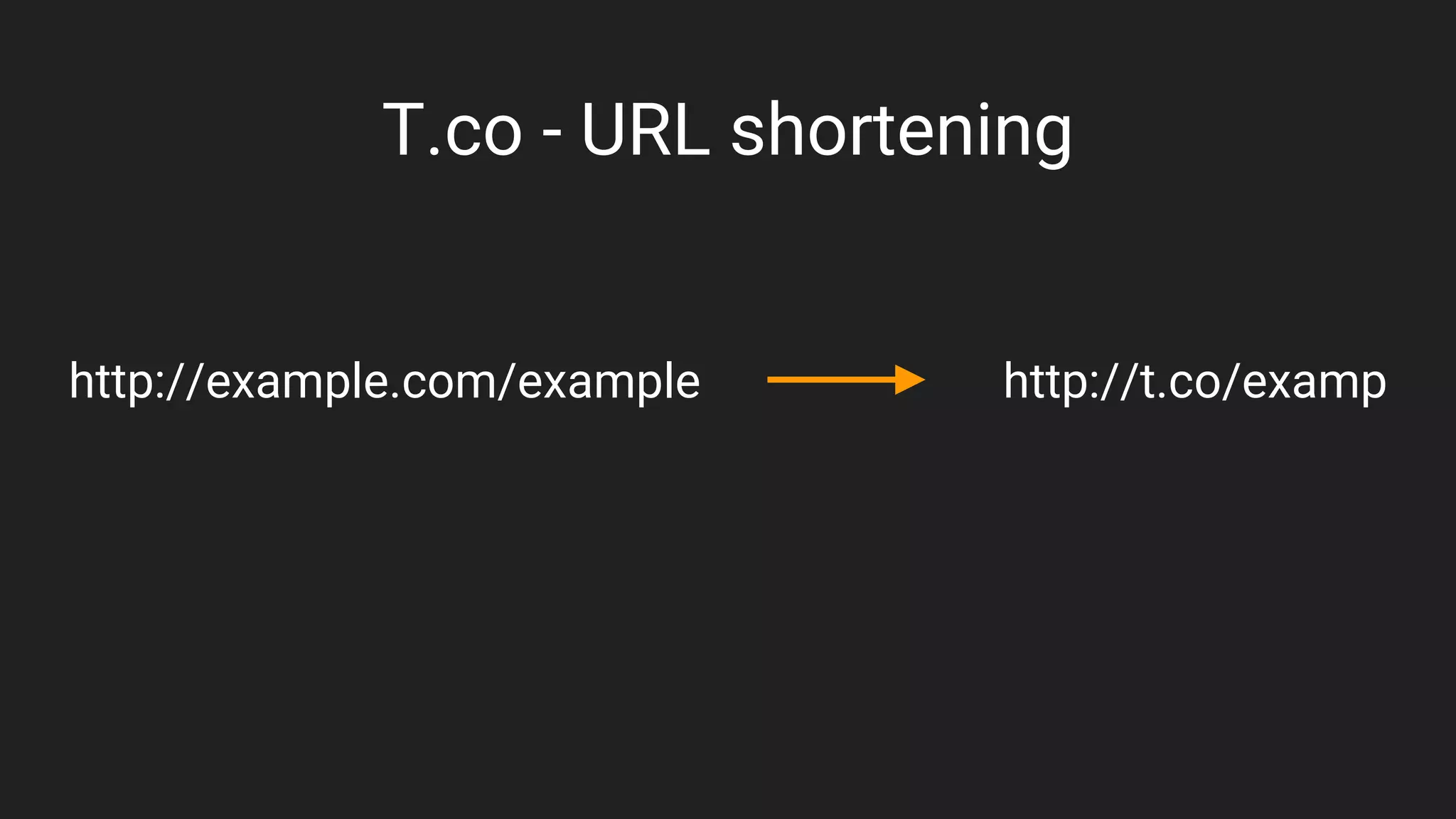 T.co - URL shortening
http://example.com/example http://t.co/examp
 