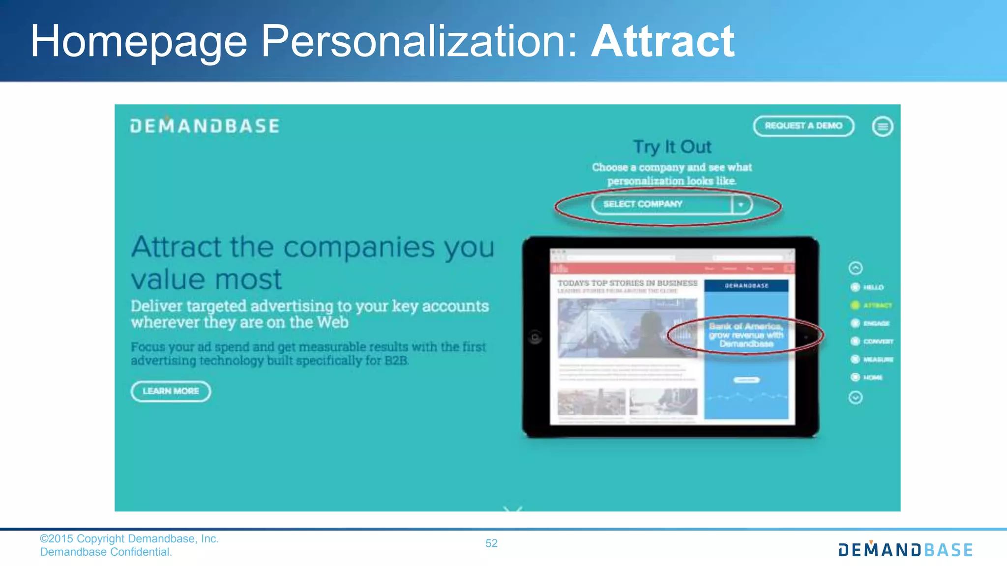 ©2015 Copyright Demandbase, Inc.
Demandbase Confidential.
52
Homepage Personalization: Attract
 