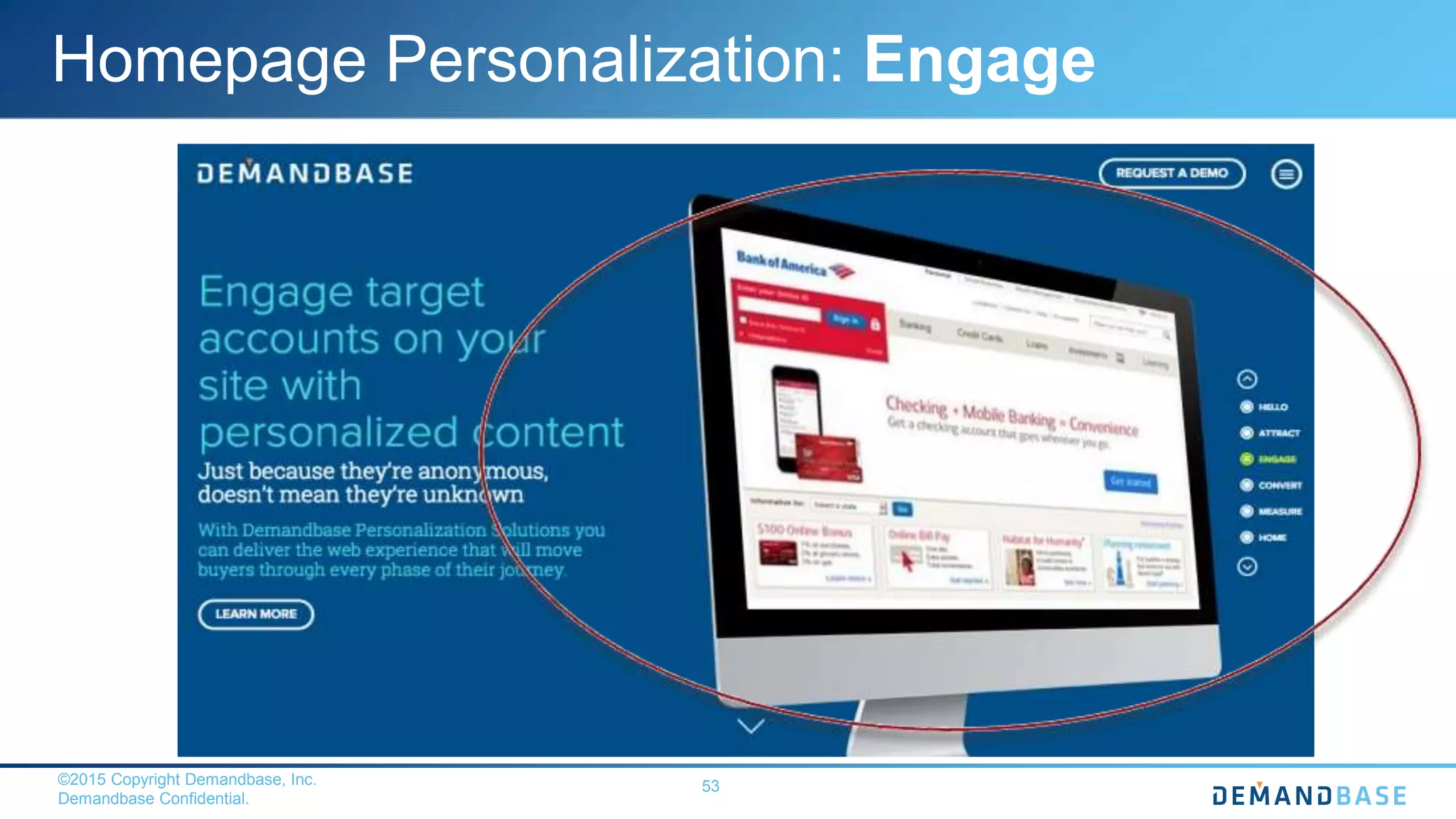 ©2015 Copyright Demandbase, Inc.
Demandbase Confidential.
53
Homepage Personalization: Engage
 
