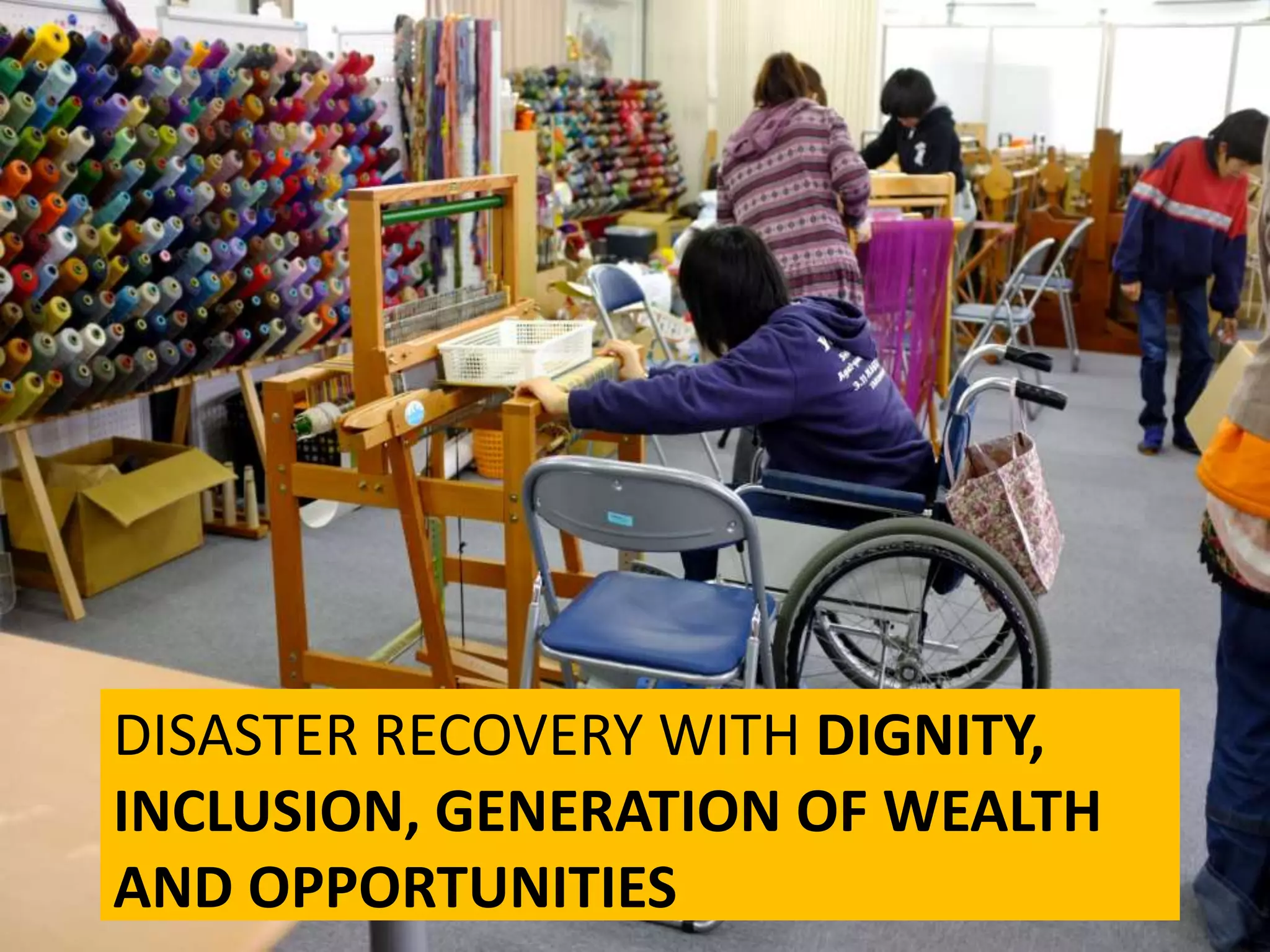 DISASTER RECOVERY WITH DIGNITY,
INCLUSION, GENERATION OF WEALTH
AND OPPORTUNITIES
 