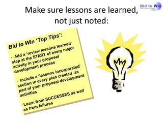 Make sure lessons are learnt, not just noted:
 