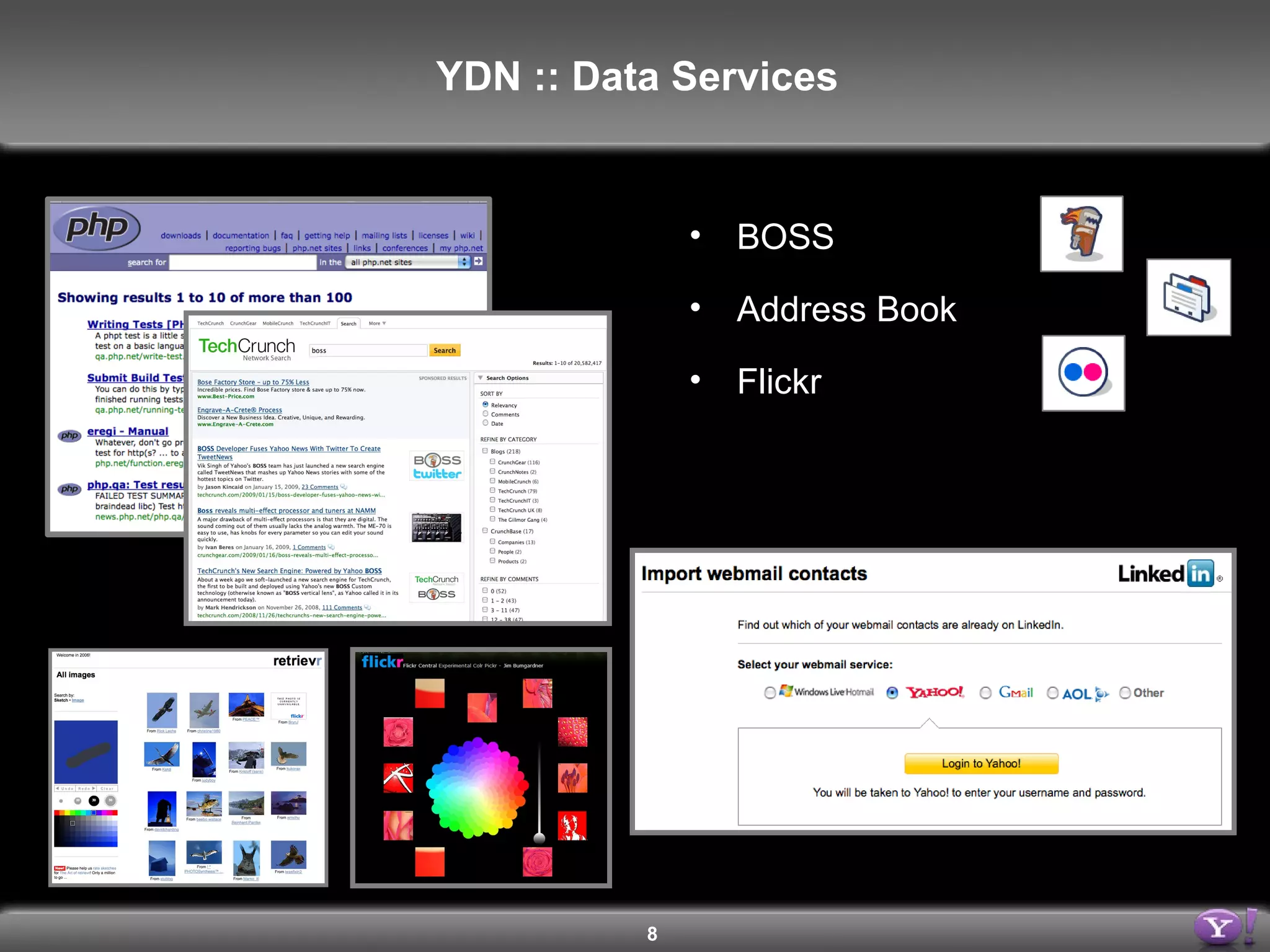 BOSS Address Book Flickr YDN :: Data Services 