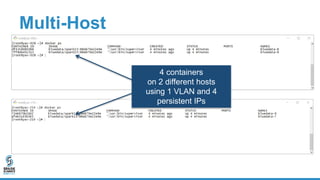 Multi-Host
4 containers
on 2 different hosts
using 1 VLAN and 4
persistent IPs
 