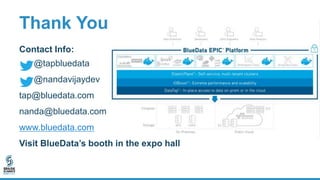 Thank You
Contact Info:
@tapbluedata
@nandavijaydev
tap@bluedata.com
nanda@bluedata.com
www.bluedata.com
Visit BlueData’s booth in the expo hall
 