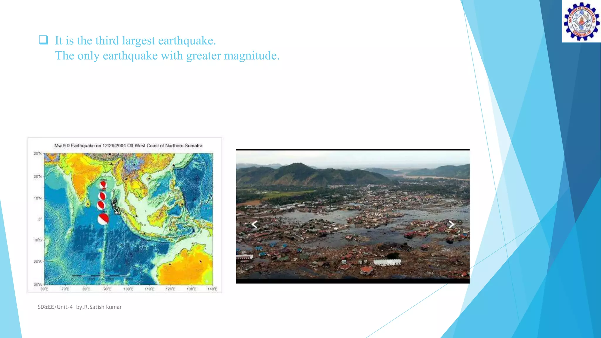  It is the third largest earthquake.
The only earthquake with greater magnitude.
SD&EE/Unit-4 by,R.Satish kumar
 