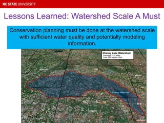 Lessons Learned: Watershed Scale A Must
Conservation planning must be done at the watershed scale
with sufficient water quality and potentially modeling
information.
KS CEAP
 