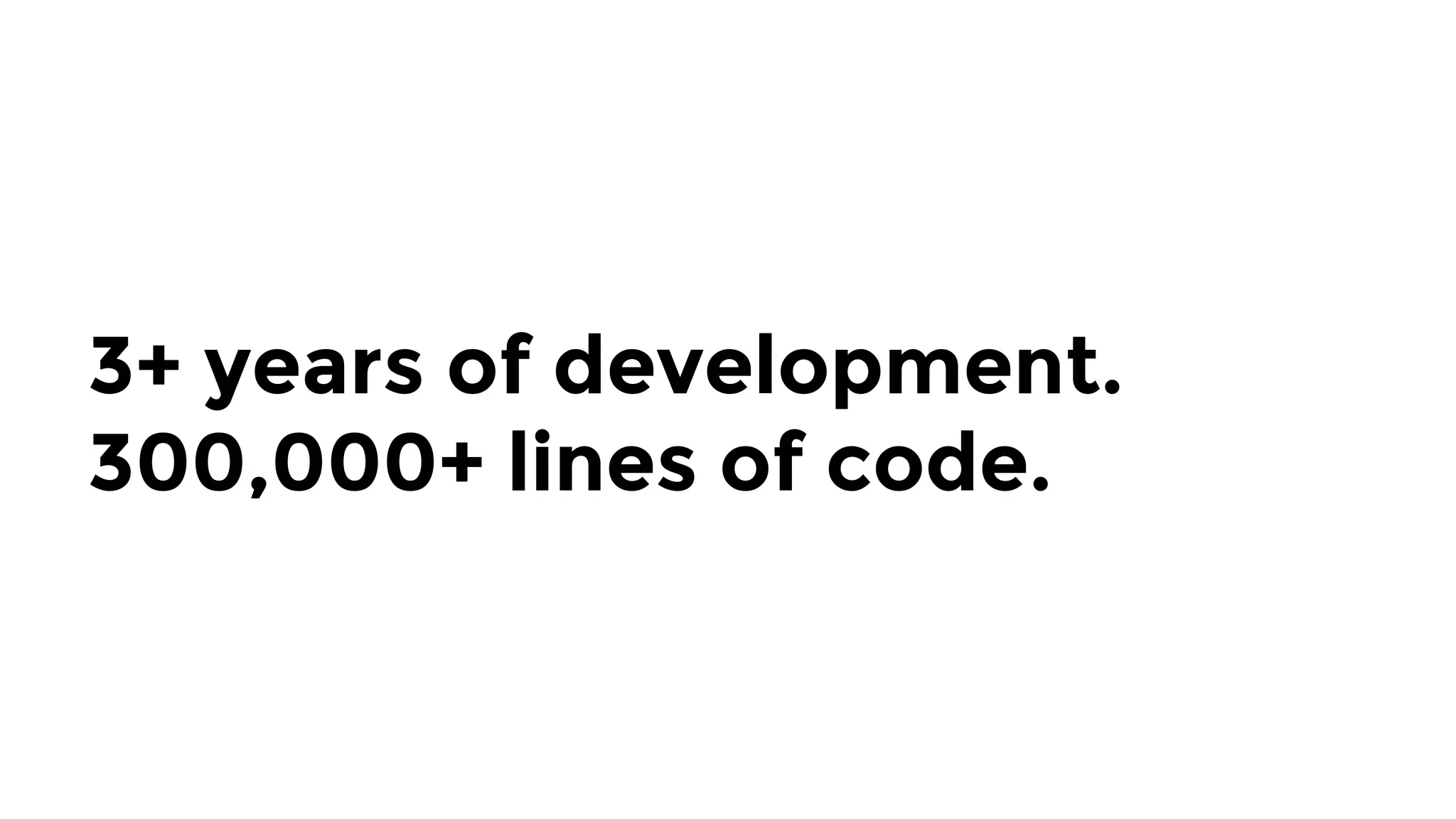 3+ years of development.
300,000+ lines of code.
 