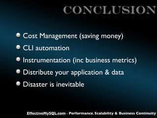 CONCLUSION
Cost Management (saving money)
CLI automation
Instrumentation (inc business metrics)
Distribute your applicatio...