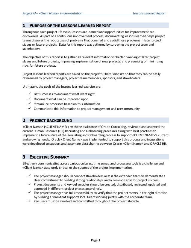 lessons learned report sle lessons learned report lessons learned report sle lessons learned report