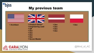 My previous team
@Mind_of_AC
1 Product Owner*
1 Engineering Lead
1 QA
1 Dev
1 Dev
1 Dev
1 Dev
1 Scrum Master
1 Dev
1 Dev
1 Dev
1 Dev
1 Architect 1 Dev
 