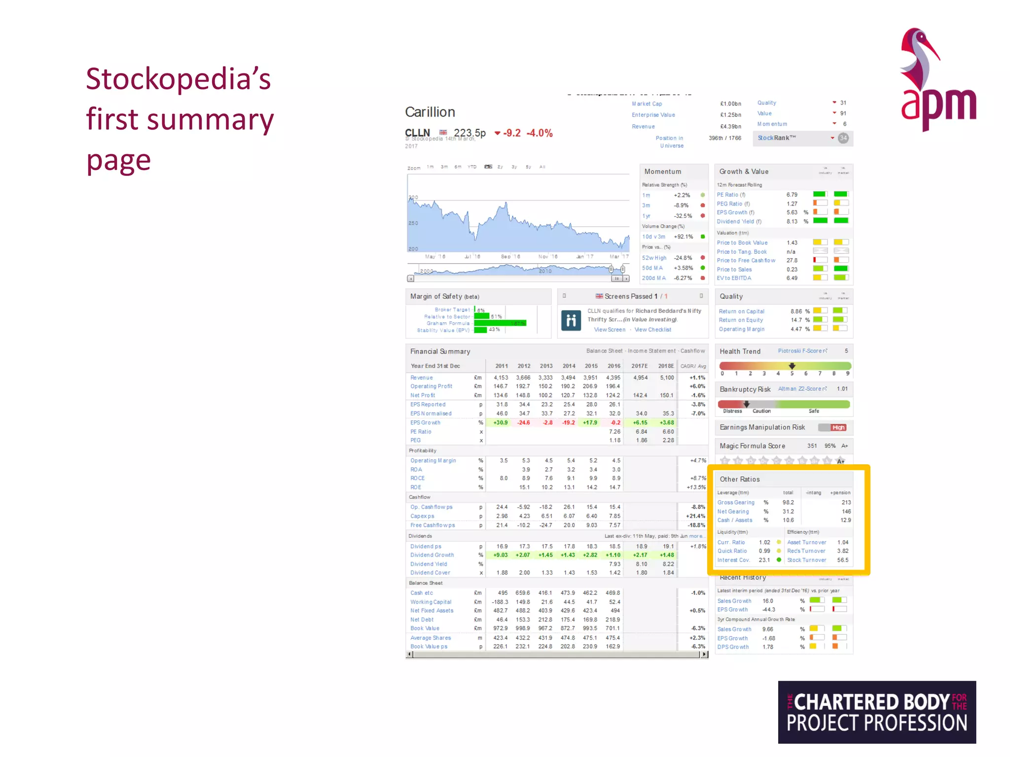 Stockopedia’s
first summary
page
 