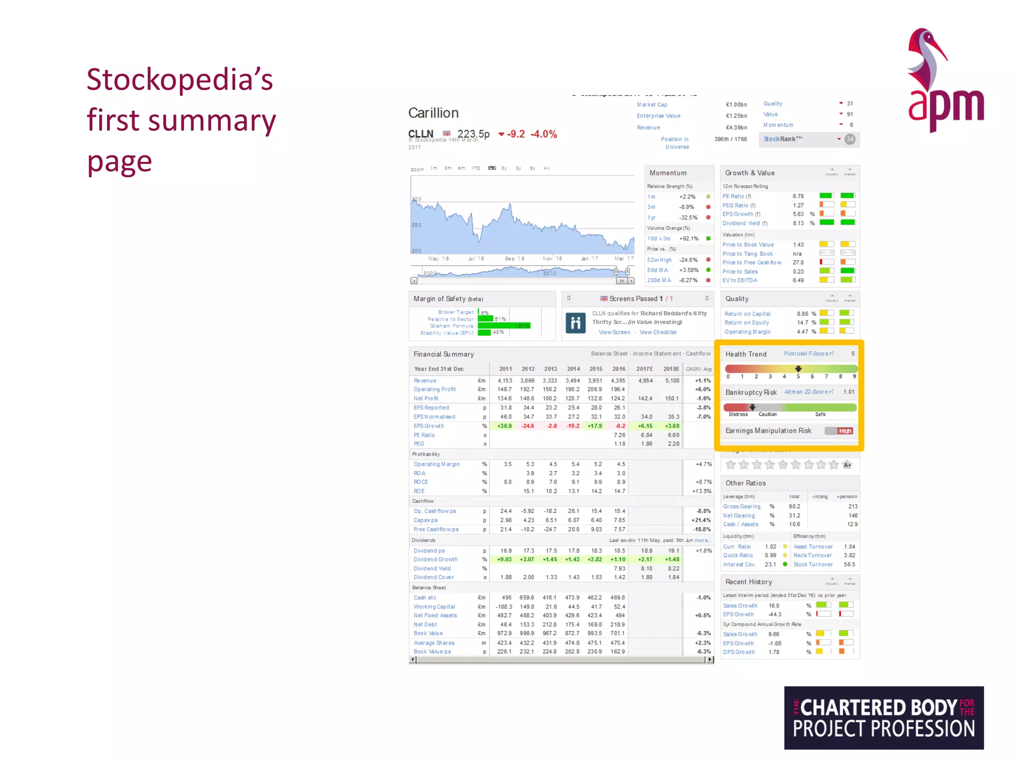 Stockopedia’s
first summary
page
 