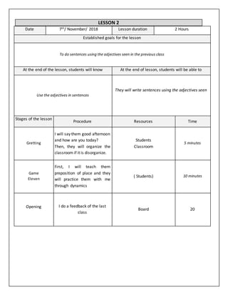 Lessons plans fourth grade | DOCX