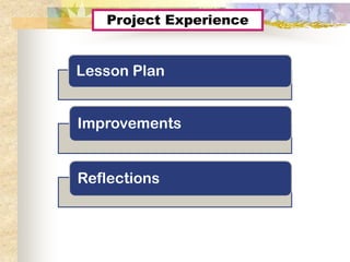 Project Experience


Lesson Plan


Improvements


Reflections
 