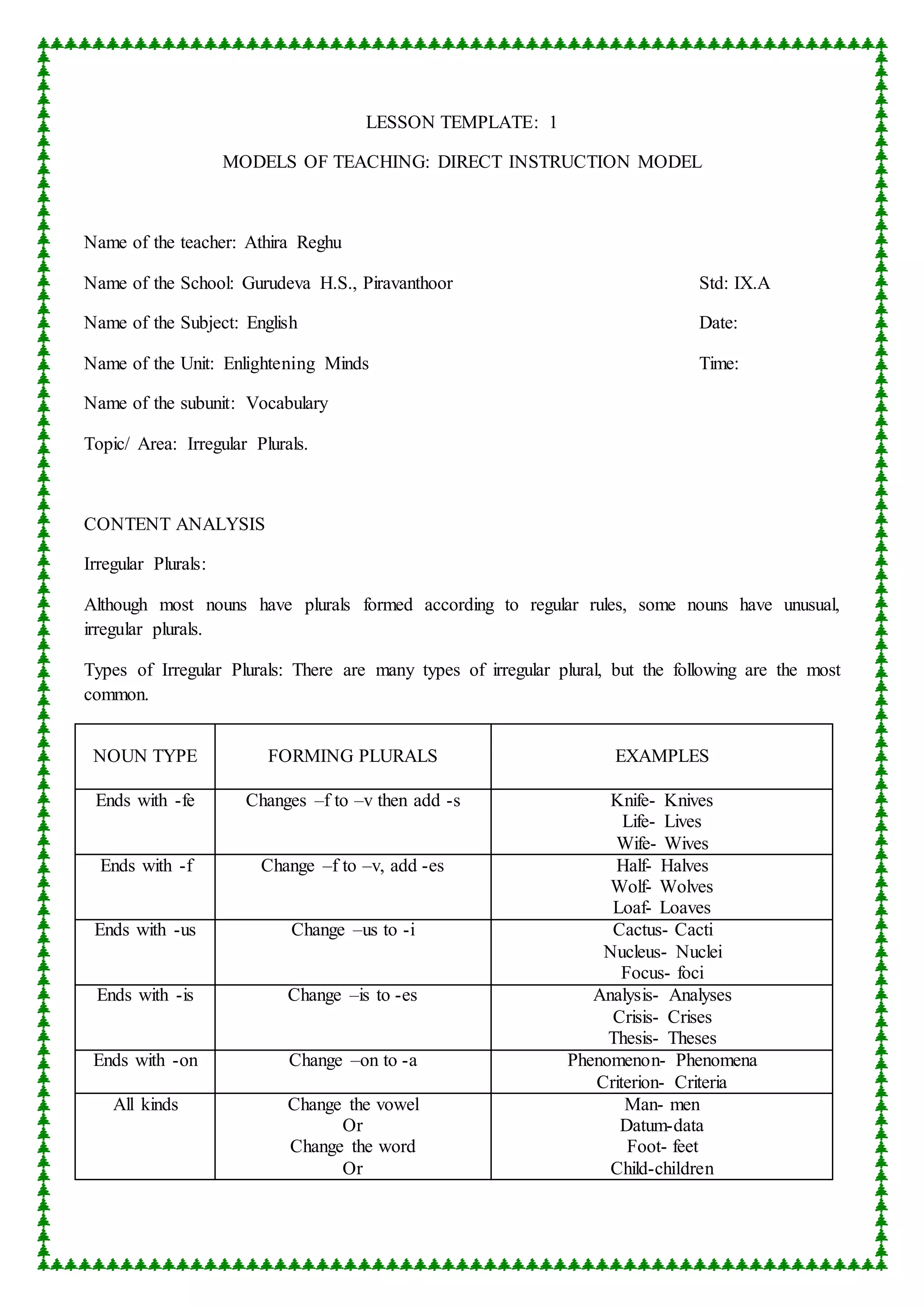 Lesson template English | DOCX