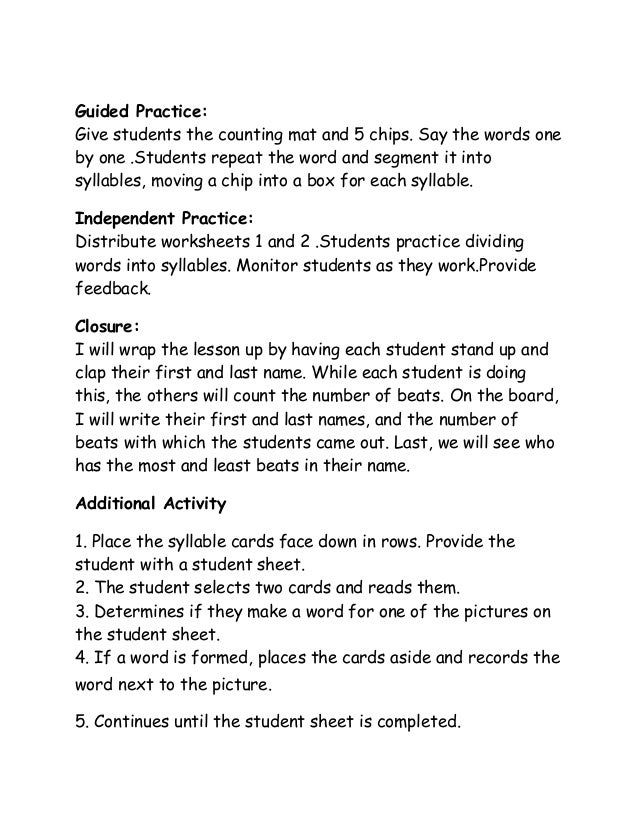 Syllable Worksheets Breaking Words Into Syllables