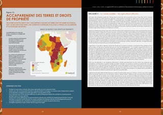 4342
AFRICA PROGRESS REPORT 2012 Emploi, Justice, Equité: Les opportunités à saisir en période de bouleversements économiques, politiques et sociaux
Encadré 5 : La ‘classe oubliée’ – les agriculteurs africains
Une raison des modestes progrès de l’Afrique dans la réduction de la pauvreté et de la malnutrition est le manque
d’attention portée aux petits exploitants agricoles. Cette question est étudiée en détail dans le premier rapport sur le
développement humain en Afrique du PNUD56
. L’urbanisation peut s’accélérer et de nouveaux secteurs de croissance
peuvent émerger dans le domaine manufacturier, minier et dans les services. Cependant, les moyens de subsistance
de deux Africains sur trois continuent de dépendre de l’agriculture. L’agriculture est la principale source des moyens de
subsistance et des revenus pour les femmes africaines. À part le fait de fournir des emplois et de la nourriture pour les
populations rurales, l’agriculture africaine fournit également les zones urbaines en denrées alimentaires. Cependant, de
nombreux agriculteurs africains sont laissés pour compte.
Libérer le potentiel productif des agriculteurs africains renforcerait la reprise économique. Cela augmenterait les revenus,
créerait des emplois, créerait de nouveaux marchés, ouvrirait de nouvelles opportunités pour les investissements et lierait
l’agriculture et l’économie non agricole à d’autres centres de croissance. Parce que la plupart des pauvres d’Afrique
vivent et travaillent dans les zones rurales, les gains de productivité renforceraient l’interaction à double sens entre la
croissance et la réduction de la pauvreté. Dans des pays comme l’Éthiopie et le Kenya, chaque point de pourcentage
de croissance agricole réduit l’incidence de la pauvreté avec un taux de croissance double des autres secteurs. Et à un
moment où l’Afrique a la population du monde qui s’accroît le plus vite, quand davantage de personnes se dirigent vers
les villes et quand il y a des inquiétudes croissantes concernant les prix mondiaux des biens agricoles, une agriculture plus
vivante fournirait une base sûre pour la sécurité alimentaire.
L’agriculture n’a pas été un élément central de l’histoire de la croissance africaine. Le rendement des céréales se situe
juste au-dessus du tiers de la moyenne des pays en voie de développement – et a à peine augmenté en 30 ans. Les
obstacles à l’augmentation de la productivité des exploitations agricoles de petites taille sont bien connus. À l’opposé
de l’Asie, où l’agriculture irriguée domine, autour de 80 pour cent des exploitations agricoles africaines opèrent dans des
conditions d’agriculture pluviale, souvent dans des environnements sujets à la sécheresse (l’irrigation est importante, mais
son absence ne signifie pas nécessairement que la productivité ne peut pas être augmentée, comme cela a été montré
au Brésil). La quantité d’engrais utilisée à l’hectare est la plus faible du monde. Manquant de semences améliorées, de
nouvelles technologies et de pesticides, les agriculteurs luttent pour augmenter les productions. Le résultat final est que
la plupart des petits agriculteurs ne sont pas capables de produire assez de nourriture pour satisfaire les besoins de leur
foyer, sans parler de répondre aux opportunités du marché créées par une demande urbaine croissante.
Plutôt que de répondre à ces problèmes directement, certains gouvernements en ont conclu que seulement des
exploitations commerciales à grande échelle pouvaient atteindre une percée en termes de productivité. De telles
exploitations ont un rôle essentiel à jouer, spécialement quand elles agissent comme des centres liant les producteurs à
des intrants et des systèmes agricoles améliorés, à de nouveaux marchés et à des chaînes de valeur plus importantes.
Cependant l’Afrique n’accroîtra pas sa production agricole, ne créera pas d’emplois ou ne réduira pas la pauvreté au
niveau nécessaire sans libérer le potentiel de l’agriculture de petite taille.
L’agriculture de petite taille doit être placée au centre d’une révolution verte pour l’Afrique, comme cela a été souligné
dans le travail de l’Alliance pour une révolution verte en Afrique (AGRA). Libérer les gains de productivité nécessitera
une nouvelle manière de penser, de nouvelles approches en ce qui concerne les dépenses publiques et une forte
impulsion politique. Les gouvernements auront besoin d’investir dans des infrastructures qui rendent possible pour les petits
exploitants agricoles d’être compétitifs sur les marchés. Ils devront investir plus dans la recherche et le développement
qui soient davantage adaptés aux agriculteurs travaillant avec de bas niveaux d’intrants dans les conditions d’une
agriculture pluviale, afin que les nouvelles semences, les nouveaux engrais et les nouvelles technologies deviennent
disponibles. Ils devront renforcer la gestion des sols et de l’eau. Et, comme indiqué plus haut dans cette section, il est
nécessaire de faire plus pour empêcher les spéculateurs d’acheter de vastes étendues de terres.
On estime qu’entre 2000 et 2011, 948 contrats d’achats de terres ont été signés en Afrique,
soit 134 millions d’hectares, une superficie supérieure à celle de la France, de l’Allemagne
et du Royaume-Uni réunis.
The Respect for Property Rights Index assesses the protection extended
to private property, including access to remedy.
Jobs, Justice and Equity: Seizing Opportunites in Times of Global Change
maplecroftrisk responsibility
™
reputation
KEY ACTIONS
recommendation
recommendations
recommendation
LAND GRABS AND PROPERTY RIGHTS
SMALL TEXT ON LAND GRABS AND HOW WEAK LEGISLATION IS A PROBLEM
Extreme
High
Medium
Low
No data
Data source: Maplecroft 2012
Respect for Property Rights Index
INDICE DE RESPECT DES DROITS DE PROPRIÉTÉ
DOMAINES D’ACTION
•	 Protéger les agriculteurs africains des achats spéculatifs de terres à grande échelle
•	 Évaluer avec soin les transactions foncières à grande échelle et envisager un moratoire dans l’attente de la création
d’une législation protégeant les petits agriculteurs et la population locale.
•	 Il est important que l’Union africaine définisse un cadre juridique permettant de contrôler les investissements
étrangers dans le secteur agricole.
•	 Puisque qu’il s’avère difficile pour les gouvernements africains de contrôler les investissements fonciers venus de
l’étranger, la nouvelle Facilité africaine de soutien juridique de la Banque africaine de développement pourrait
envisager la définition de compétences supplémentaires en matière de gestion des terres.
•	 Strengthen legislation to give women farmers equal land rights
La problématique des achats de
terrains constituent un véritable défi
en Afrique :
•	 Les baux proposent généralement
des loyers très faibles et sont
accompagnés d’importantes
exonérations fiscales.
•	 Il est rare que les investisseurs
doivent offrir des possibilités
d'emplois aux communautés
locales ou passer des accords avec
les petits exploitants.
•	 Les contrats sont généralement
établis et négociés à huis-clos,
sans possibilité d’évaluer leur
impact social et environnemental,
sans consultation avec les
populations concernées et sans
respecter les procédures en
termes d’audit.
•	 There are no food-security
safeguards requiring leaseholders
to sell food products in local
markets during periods of high
food prices.
Accaparement DES TERRES ET DROITS
DE PROPRIÉTÉ
The Respect for Property Rights Index assesses the protection extended
to private property, including access to remedy.
Jobs, Justice and Equity: Seizing Opportunites in Times of Global Change
maplecroftrisk responsibility
™
reputation
KEY ACTIONS
LAND GRABS AND PROPERTY RIGHTS
SMALL TEXT ON LAND GRABS AND HOW WEAK LEGISLATION IS A PROBLEM
Très élevé
Elevé
Moyen
Faible
Aucune donnée
Source des données : Maplecroft 2012
Indice de respect des droits
de propriété
FOOD SECURITY RISK INDEX
81
Jobs, Justice and Equity: Seizing Opportunites in Times of Global Change
FOOD SECURITY
Food security risk is higher in Africa than in any other region. Despite differences
within the region, there is not a single country with a low risk. In sub-Saharan Africa,
over 200 million people are food insecure.
KEY ACTION AREAS:
Put smallholder agriculture productivity at the centre of national food security and nutrition strategies, with a
focus on women farmers. Encourage youth engagement in agriculture throughout the value chain and work
closely with the private sector.
Focus on social protection by providing cash or food during periods of stress, to enable rural producers to cope
without compromising their long-term productivity or withdrawing their children from school.
Focus policies on household enterprises to reduce poverty and dependence on agriculture.
Ensure that Africa’s land and water resources are sustainably managed to provide food and nutrition security and
livelihoods.
Protect Africa’s farmers against large-scale speculative land purchases.
Strengthen early warning and response systems for food security crises.
Renew and intensify commitment to improving food security and nutrition in Africa at the meetings of the G8 in
the United States in 2012 and in the United Kingdom in 2013.
Replenish the Rural Water Supply and Sanitation Initiative (RWSSI) and the African Water Facility (AWF) of the
African Bank for Development.
Develop risk management and adaptation systems to prepare for climate change. OECD-DAC donor countries
should clarify how they will mobilize resources for the Green Climate Fund, with specific provisions for adaptation.
Extreme
High
Medium
Low
No data
Data source: Maplecroft 2012
Food Security Risk Index
maplecroftrisk responsibility
™
reputation
Figure 13 :
 