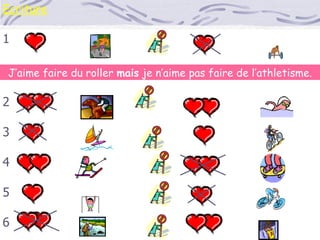 Ecriture J’aime faire du roller  mais  je n’aime pas faire de l’athletisme. 6 5 4 3 2 1 