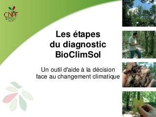Les étapes
du diagnostic
BioClimSol
Un outil d'aide à la décision
face au changement climatique
 