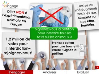 6
1.2 million de
votes pour
l’interdiction–
rejoignez-nous!
Signerez-vous la pétition
pour interdire tous les
tests sur les animaux ?
Prenez position
pour une bonne
cause : Signez la
pétition
S’engager Analyser Evaluer
 