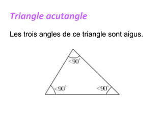 Triangle acutangle
Les trois angles de ce triangle sont aigus.
 