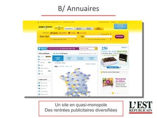 B/ Annuaires Un site en quasi-monopole Des rentrées publicitaires diversifiées 