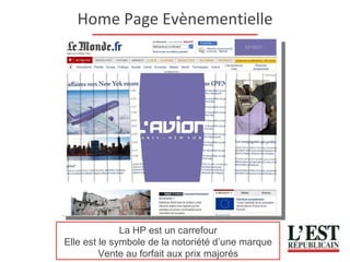 Home Page Evènementielle La HP est un carrefour Elle est le symbole de la notoriété d’une marque Vente au forfait aux prix majorés 